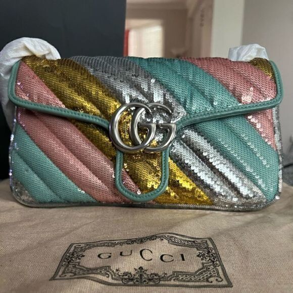 GUCCI Marmont Sequin Shoulder Leather Handbag - Picture 3 of 16